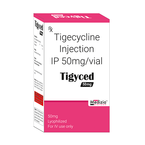 Product Name: Tigyced, Compositions of Tigecycline Injection IP 50mg/vial are Tigecycline Injection IP 50mg/vial - Medizia Biotech