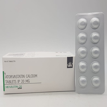 Product Name: Movastin 20, Compositions of Movastin 20 are Atorvastatin Calcium tablets IP 20mg - Acinom Healthcare