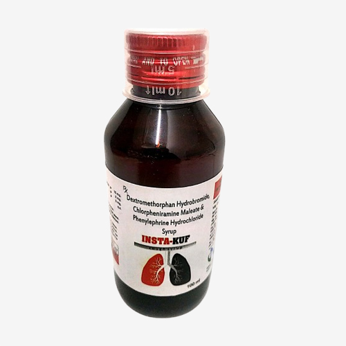 Product Name: INSTA KUF, Compositions of INSTA KUF are Dextromethorphan Hydrobroride chlorphenlramine Meleate & Phenylephrine Hydrochloride Syrup - Insta Care Lifesciences