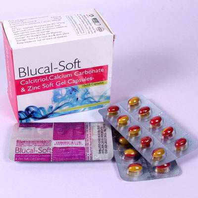 Product Name: BLUCAL SOFT, Compositions of BLUCAL SOFT are Calcitriol, Calcium Carbonate & Zinc soft gel Capsules - Bluewaterresearch