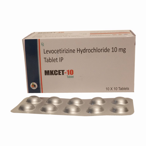 Product Name: MKCET 10, Compositions of Levocetirizine Hydrochloride 10 mg Tablet IP are Levocetirizine Hydrochloride 10 mg Tablet IP - MK Healthcare