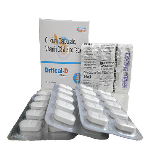 Product Name: Drifcal D, Compositions of Drifcal D are Calcium carbonate, vitamin D3 Zinc Tablets  - Cardiff Biocare