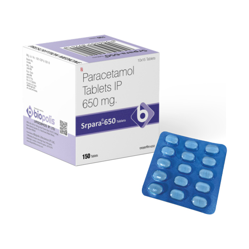 Product Name: SRPARA 650, Compositions of SRPARA 650 are Paracetamol Tablets IP 650 mg - Biopolis Lifesciences Private Limited