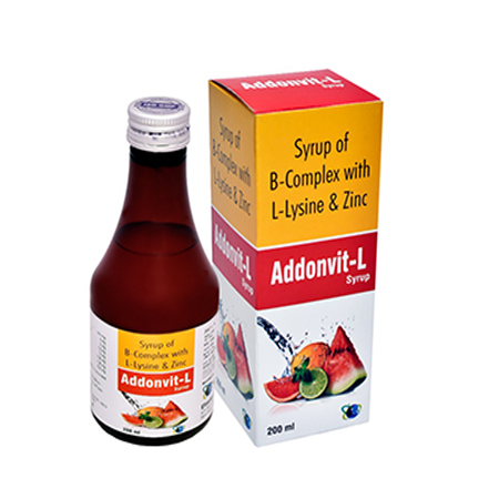 Product Name: Addonvit L, Compositions of Addonvit L are Syrup of B-Complex with L-Lysine & Zinc - Ellanjey Lifesciences