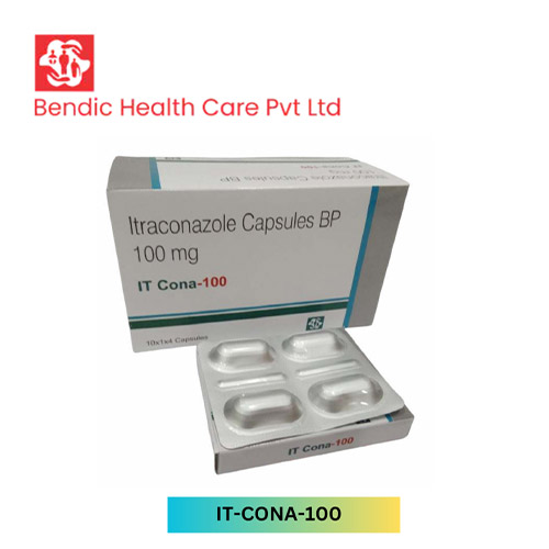 Product Name: IT CONA 100, Compositions of IT CONA 100 are Itraconazole Capsules BP 100mg - Bendic Healthcare Private Limited