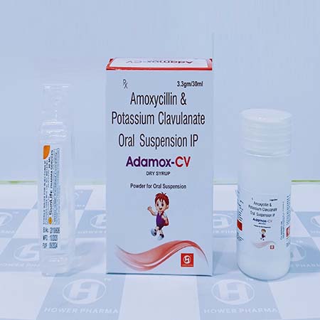 Product Name: Adamox Cv, Compositions of Adamox Cv are Amoxicillin & Potassium Clavulanate For Oral Suspension IP - Hower Pharma Private Limited