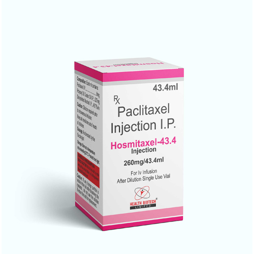 Product Name: HOSMITAXEL 43.4, Compositions of HOSMITAXEL 43.4 are Paclitaxel Injection I.P. - Health Biotech Limited