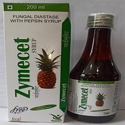 Product Name: Zymecet , Compositions of Zymecet  are FUNGAL DIASTASE WITH PEPSIN SYRUP  - Everwell Pharma Private Limited