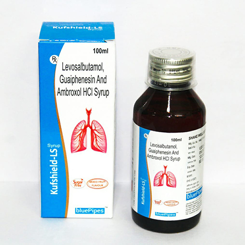 Product Name: KUFSHIELD LS, Compositions of are Levosalbutamol Guaiphenesin And Ambroxol HCL Syrup - Bluepipes Healthcare