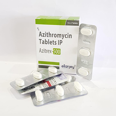 Product Name: Azitrex 500, Compositions of Azitrex 500 are Azithromycin Tablets IP - Ellanjey Lifesciences