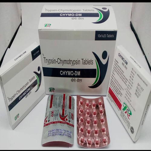 Product Name: CHYMO DM , Compositions of Trypsin-Chymotrypsin Tablets  are Trypsin-Chymotrypsin Tablets  - DM Pharma