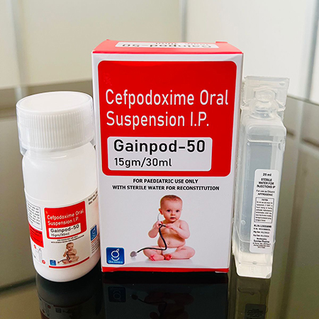 Product Name: Gainpod 50, Compositions of Cefpodoxime Oral Suspension I.P. are Cefpodoxime Oral Suspension I.P. - Gainmed Biotech Private Limited