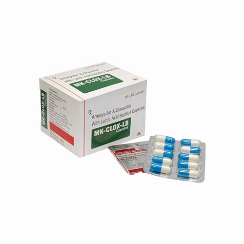 Product Name: MK CLOX LB, Compositions of Amoxycillin & Cloxacilin With Lactic Acid Bacillus Capsules are Amoxycillin & Cloxacilin With Lactic Acid Bacillus Capsules - MK Healthcare