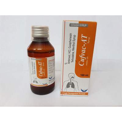 Product Name: CUFVAC AT SYRUP, Compositions of CUFVAC AT SYRUP are Ambroxol HCL, Guaiphenesin Terbutalin sulphate & menthol syrup - Cubic Lifesciences Private Limited