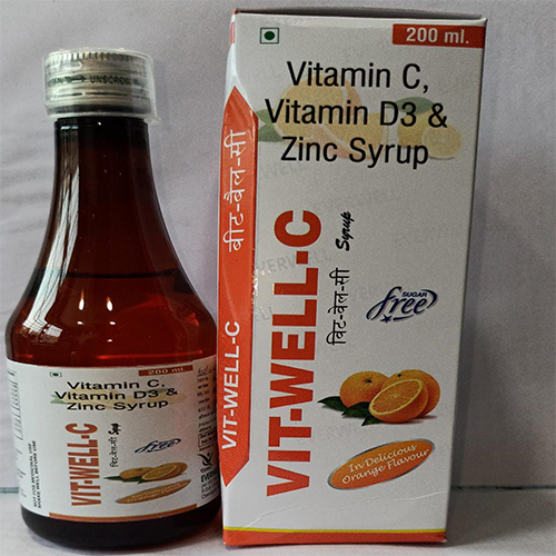 Product Name: VIT WELL C Syrup , Compositions of VIT WELL C Syrup  are Vitamin C, Vitamin D3 & Zinc Syrup  - Orange Biotech Private Limited