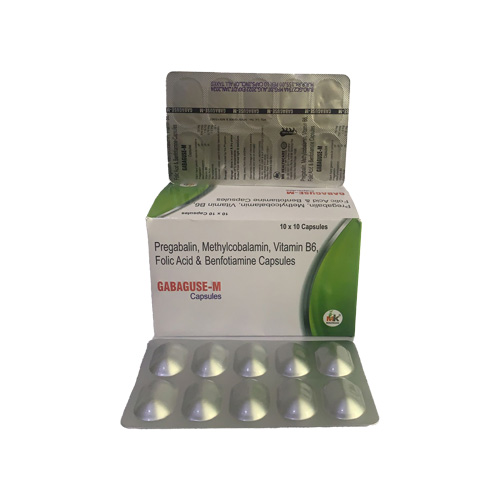 Product Name: GABAGUSE M, Compositions of Pregabalin, Methylcobalamin, Vitamin B6, Folic Acid & Benfotiamine Capsules are Pregabalin, Methylcobalamin, Vitamin B6, Folic Acid & Benfotiamine Capsules - MK Healthcare