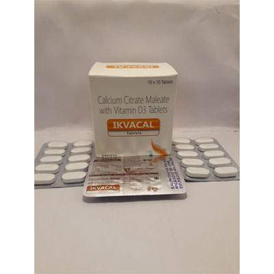 Product Name: Ikvacal Tablets, Compositions of Ikvacal Tablets are Calcium Citrate Maleate with Vitamin D3 Tablets - Ikvans Pharma