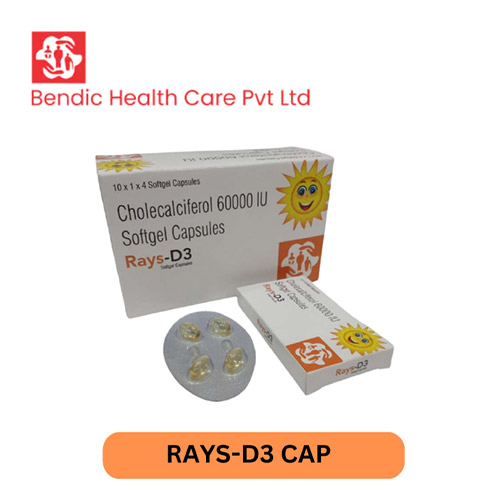 Product Name: RAYS D3, Compositions of Cholecalciferol 60000 IU Softgel Capsules are Cholecalciferol 60000 IU Softgel Capsules - Bendic Healthcare Private Limited