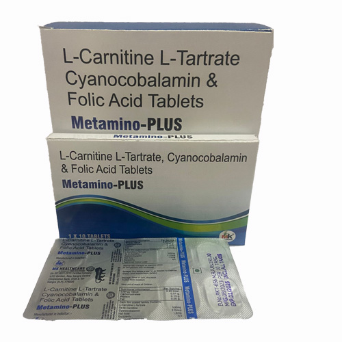 Product Name: Metamino PLUS, Compositions of Metamino PLUS are L-Carnitine L-Tartrate Cyanocobalamin & Folic Acid Tablets - MK Healthcare