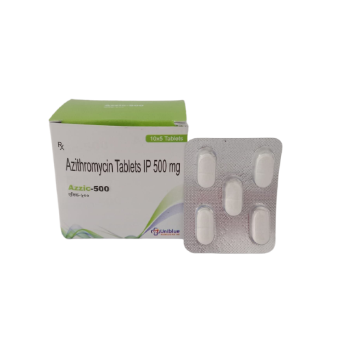 Product Name: Azzic 500, Compositions of Azzic 500 are Azithromycin Tablets IP 500 mg - Uniblue Healthcare Private Limited