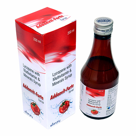 Product Name: Addonvit Forte, Compositions of Addonvit Forte are Lycopene, Multivitamin, Multiminerals & Antioxidants Syrup - Ellanjey Lifesciences