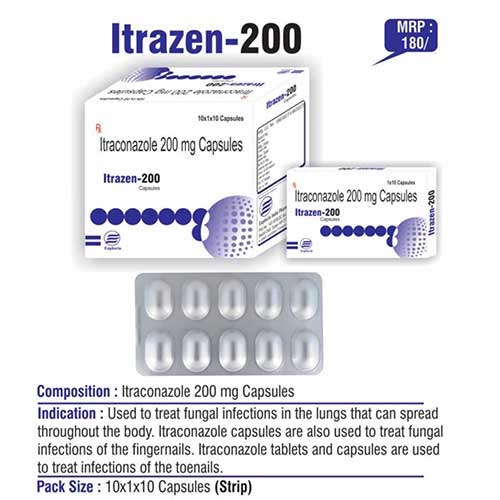 Product Name: Itrazen 200, Compositions of Itrazen 200 are Itraconazole 200mg Capsules - Euphoria India Pharmaceuticals