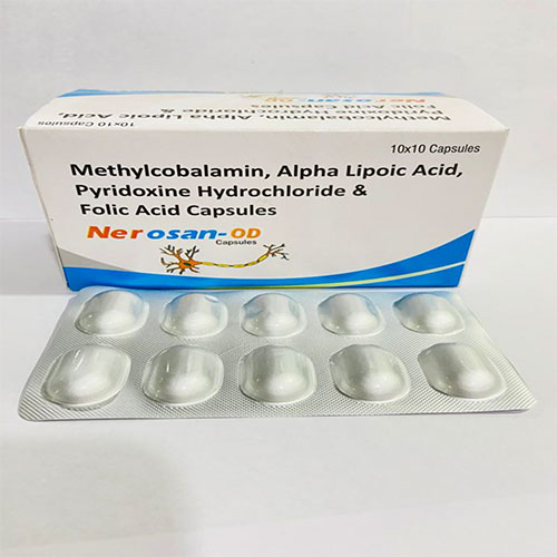 Product Name: Nerosan OD, Compositions of Nerosan OD are Methylcobalmin, Alpha Lipoic Acid, Pyridoxine Hydrochloride  and Folic acid Capsules - Disan Pharma