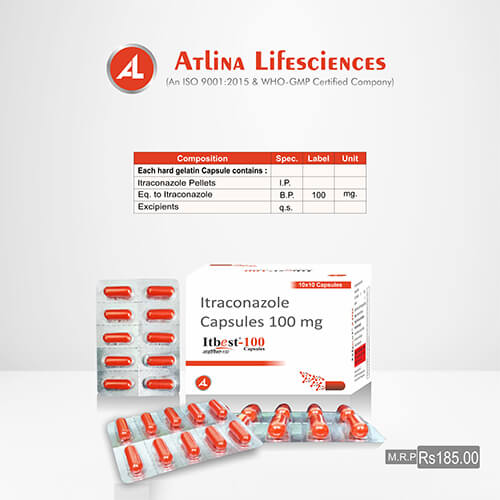 Product Name: Itbest 100, Compositions of are Itraconazole Capsules 100 mg - Atlina LifeSciences Private Limited