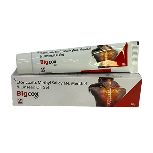 Product Name: Bigcox, Compositions of are Etoricoxib, Methyl Salicylate, Menthol & Linseed Oil Gel - Zerdia Healthcare Private Limited