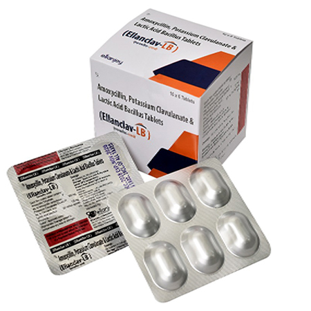 Product Name: Ellanclav LB, Compositions of Ellanclav LB are Amoxycillin Potassium Clavulanate & Lactic Acid Bacillus Tablets - Ellanjey Lifesciences