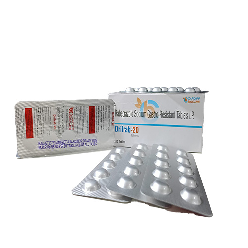 Product Name: Drifrab 20, Compositions of Rabeprazole Sodium Gastro-Resistant Tablets I.P are Rabeprazole Sodium Gastro-Resistant Tablets I.P - Cardiff Biocare