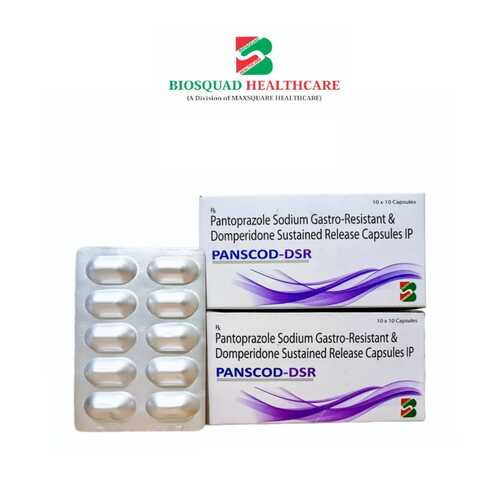 Product Name: PANSCOD DSR, Compositions of PANSCOD DSR are Pantoprazole Sodium Gastro-Resistant & Domperidone Sustained Release Capsules IP  - Biosquad Healthcare