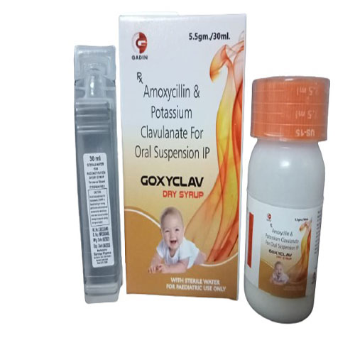 Product Name: GOXYCLAV, Compositions of AMOXYCILLIN TRIHYDRATE IP 200MG+ CLAVULANIC ACID 28.5MG FORTE WITH STERILE WATER are AMOXYCILLIN TRIHYDRATE IP 200MG+ CLAVULANIC ACID 28.5MG FORTE WITH STERILE WATER - Gadin Pharmaceuticals Pvt. Ltd