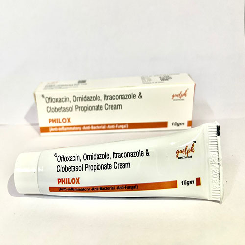 Product Name: Philox, Compositions of Philox are Ofloxacin,Ornidazole,Itraconazole & Clobetsol Propionate Cream - Guelph Healthcare Pvt. Ltd