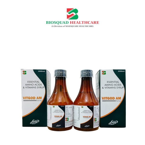 Product Name: VITGOD AM, Compositions of Essentail Amino Acids & Vitamins Syrups are Essentail Amino Acids & Vitamins Syrups - Biosquad Healthcare