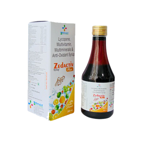 Product Name: Zedactiv Plus, Compositions of Zedactiv Plus are Lycopene Multivitamin Multiminerals & Anti-Oxidant Syrup - Zemax Pharma