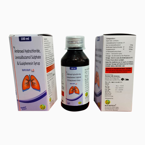 Product Name: BROSIF LS, Compositions of BROSIF LS are Ambroxol Hydrochloride Levosalbutamol sulphate & Guaiphenesin Syrup - Access Life Science