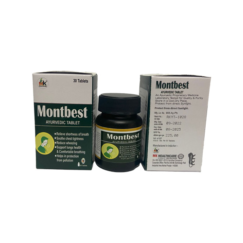 Product Name: Montbest AYURVEDIC TABLET, Compositions of Montbest AYURVEDIC TABLET are Relieve Worthess of breath - MK Healthcare