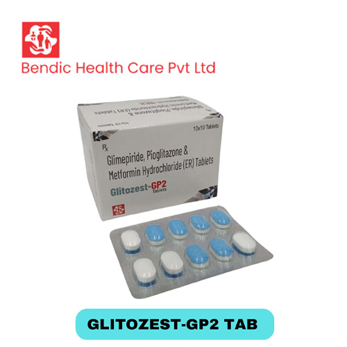 Product Name: GLITOZEST GP2, Compositions of GLITOZEST GP2 are Glimepiride, Pioglitazone & Metformin Hydrochloride (ER) Tablets - Bendic Healthcare Private Limited