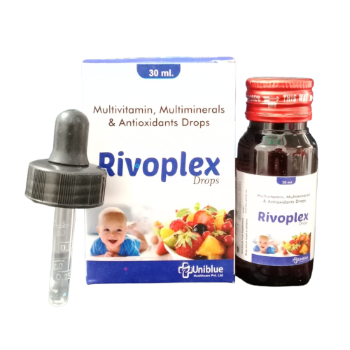 Product Name: Rivoplex, Compositions of Rivoplex are Multivitamin, Multiminerals & Antioxidants Drops - Uniblue Healthcare Private Limited