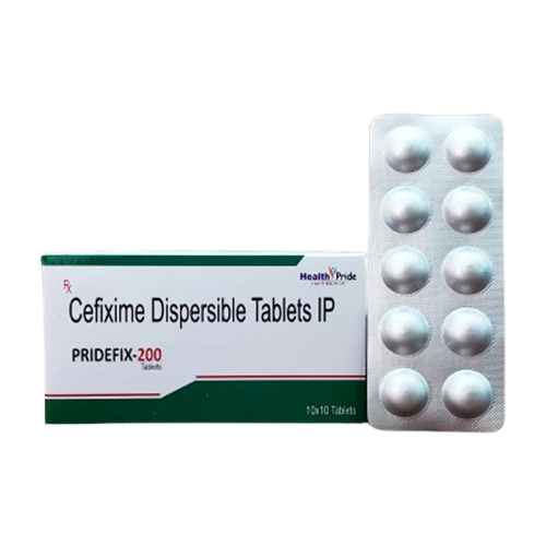 Product Name: PRIDEFIX 200, Compositions of PRIDEFIX 200 are Cefixime Dispersible Tablets IP - Health Pride