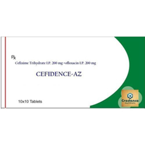 Product Name: Cefidence AZ, Compositions of Cefidence AZ are Cefixime Trihydrate Ofloxacin IP 200mg +  Ofloxacin IP 200mg - Credence Healthcare