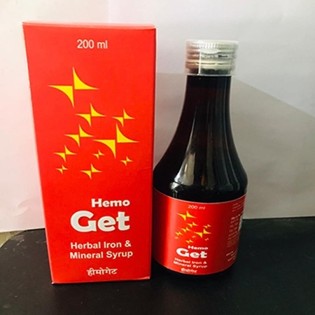 Product Name: Hemo Get, Compositions of Hemo Get are herbal Iron and Mineral Syrup - Sykus Pharmaceuticals Private Limited