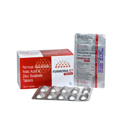 Product Name: FERIKONA XT, Compositions of FERIKONA XT are Ferrous Ascorbate, Folic Acid & Zinc Sulphate Tablets - Hikona Lifesciences