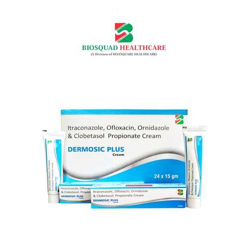 Product Name: DERMOSIC PLUS, Compositions of DERMOSIC PLUS are Itraconazole, Ofloxacin, Ornidazole & Clobetasol Propionate Cream - Biosquad Healthcare