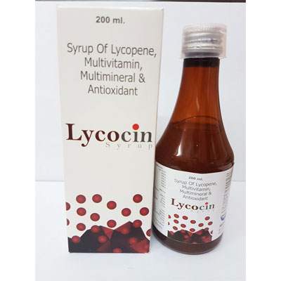 Product Name: LYCOCIN SYRUP, Compositions of LYCOCIN SYRUP are Syrup of lycopene, Multivitamin, Multiminerals & Antioxident - Cubic Lifesciences Private Limited