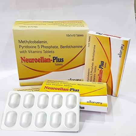 Product Name: Neuroellan Plus, Compositions of Neuroellan Plus are Methylcobalamin, Pyridoxine 5 Phosphate, Benfothiamine with Vitamins Tablets - Ellanjey Lifesciences