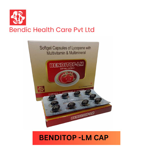 Product Name: BENDITOP LM, Compositions of BENDITOP LM are Softgel Capsules of Lycopene with Multivitamin & Multimineral - Bendic Healthcare Private Limited