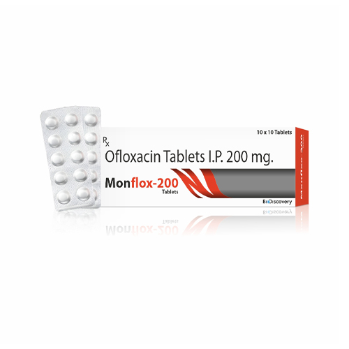 Product Name: Monflox 200, Compositions of Monflox 200 are Ofloxacin Tablets I.P. 200 mg - Biodiscovery Lifesciences Private Limited