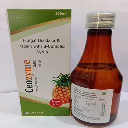 Product Name: Ceozyme, Compositions of Ceozyme are Fungle Diastase & Papain with B-Complex Syrup - Ceetox HealthCare Private Limited